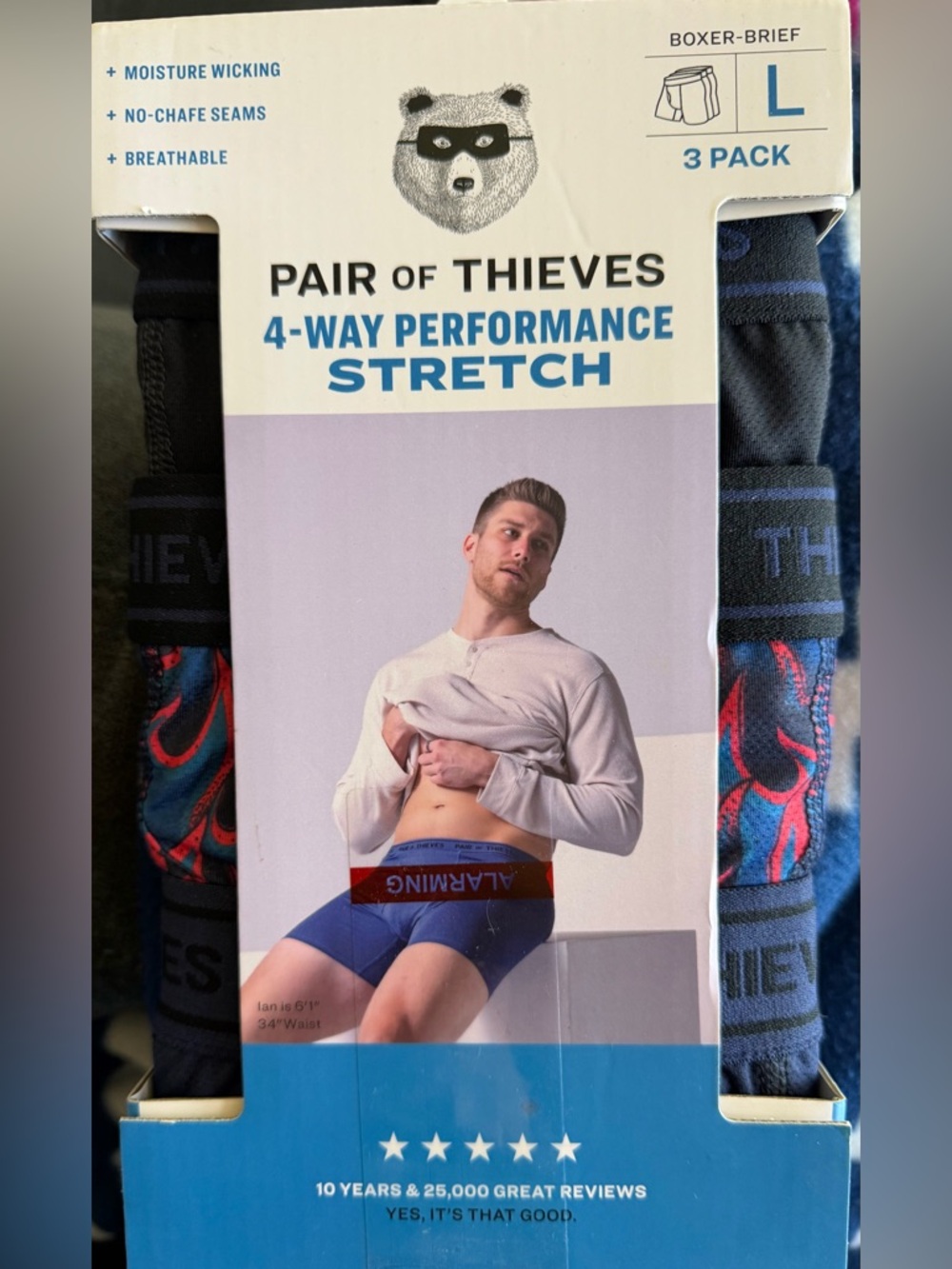 Pair of Thieves Men's 3-Pack Boxer Briefs - Blue & Red Performance Stretch